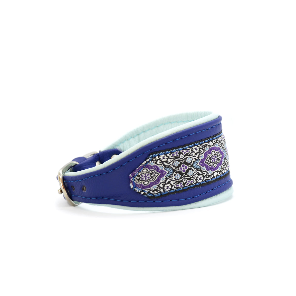 Halsband SAPHIR mit Borte | Gepolstertes Windhundhalsband aus Leder für deinen Hund