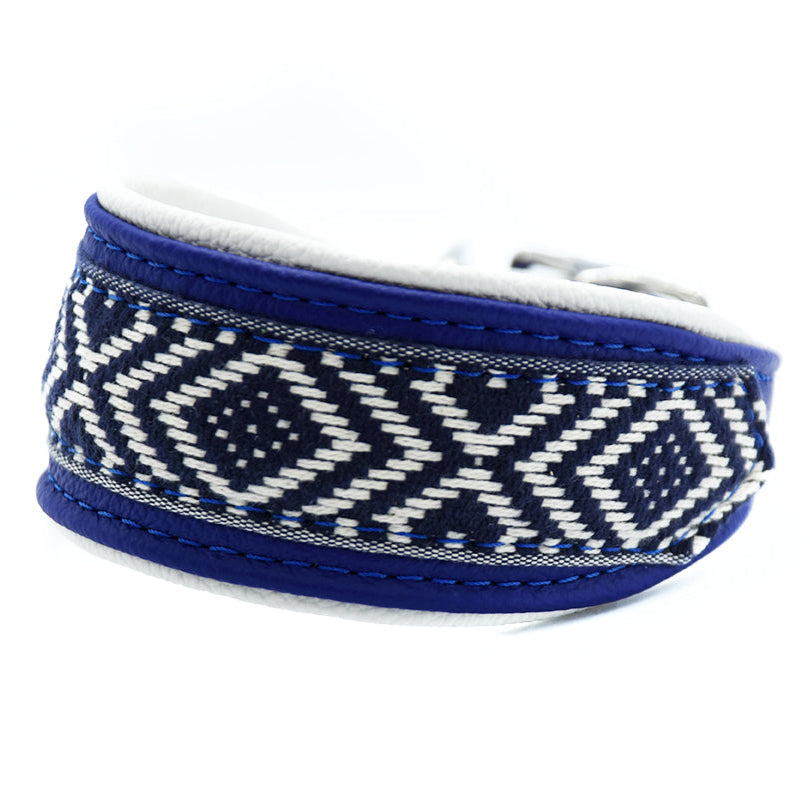 Halsband INDIGO mit Borte • Windhund • leicht • Schmuckhalsband blue