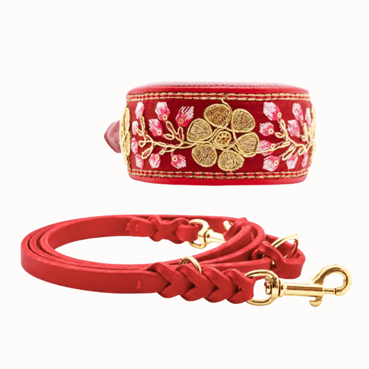 SARI Red Set – Edles Windhund-Halsband mit passender Lederleine