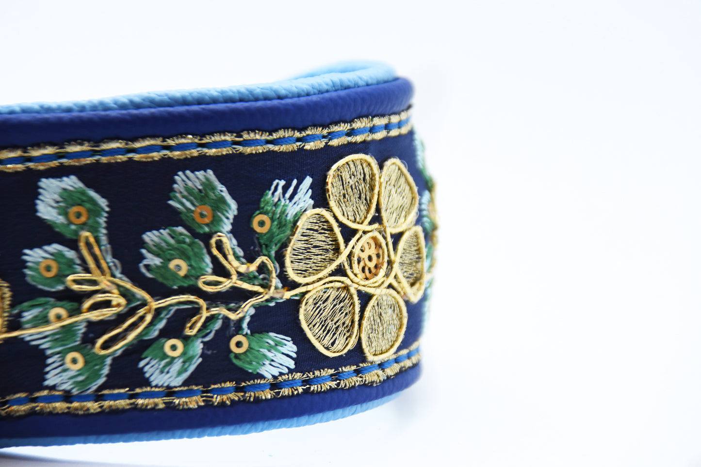 SARI Darkblue Set | Edles Windhund Halsband mit passender Lederleine