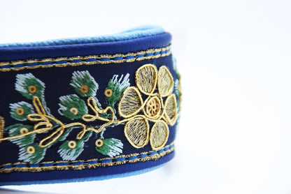 SARI Darkblue Set | Edles Windhund Halsband mit passender Lederleine
