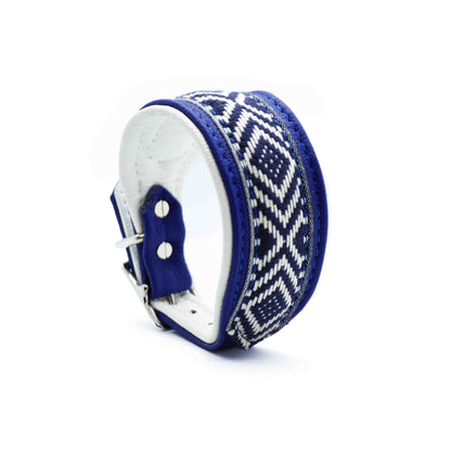 Halsband INDIGO mit Borte • Windhund • leicht • Schmuckhalsband blue
