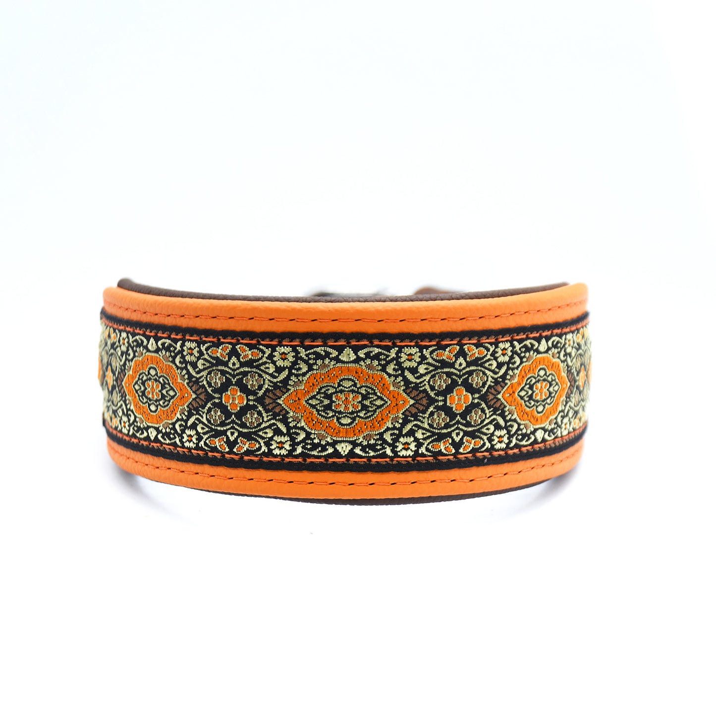 Halsband MANDARIN mit Borte • breites, gepolstertes Halsband aus Leder