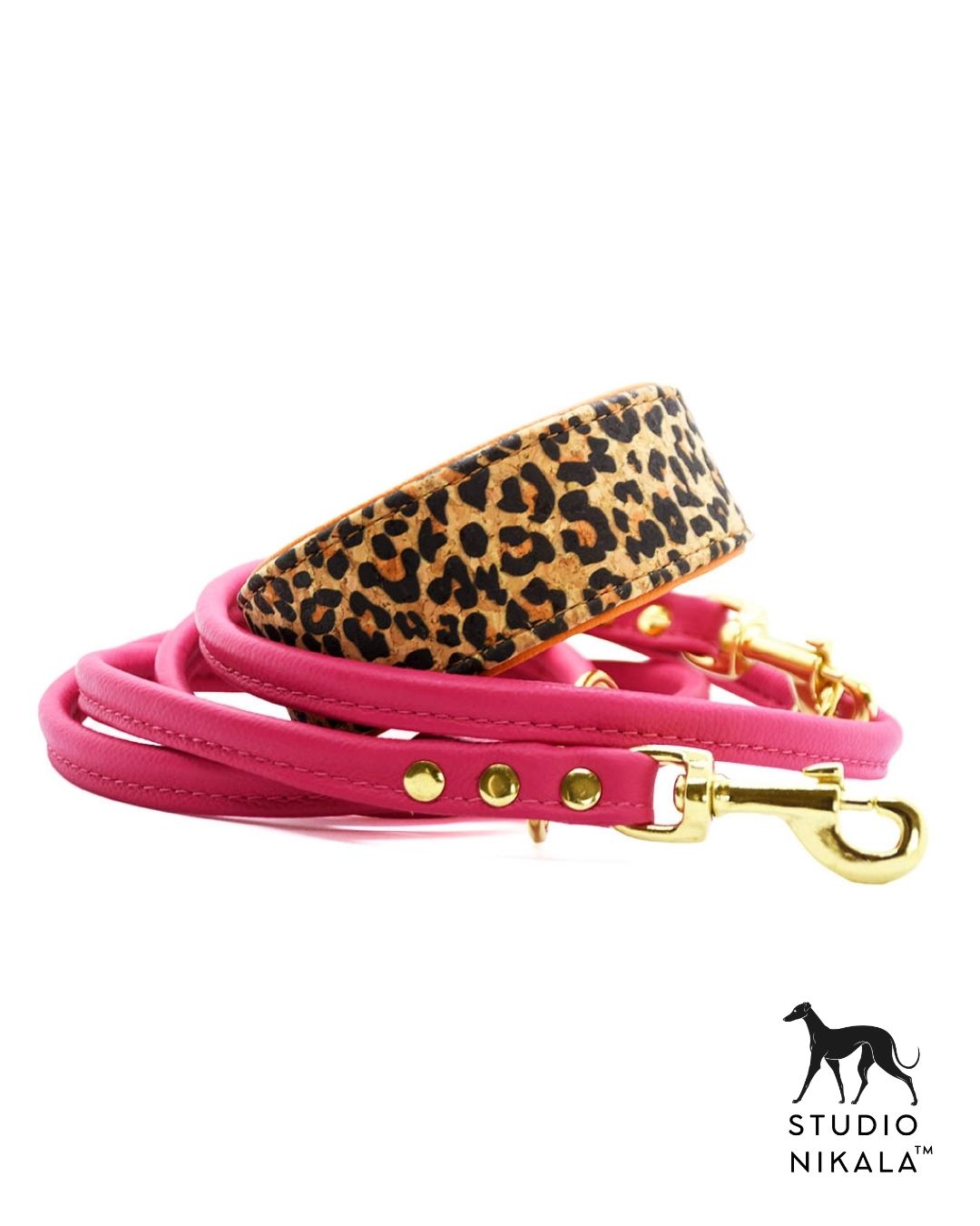 GOLDEN LEO Windhundset mit pinker Rundlederleine
