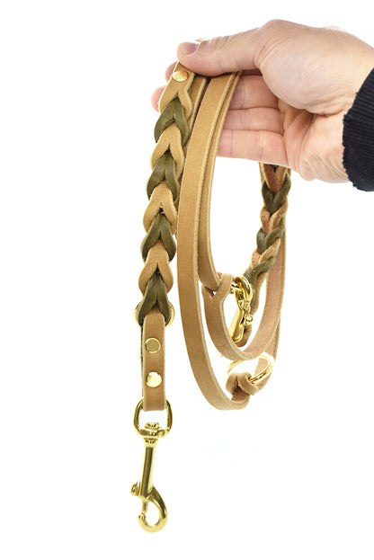TWIN BRAID Fettlederleine | zweifarbige Hundeleine aus Fettleder