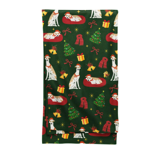 Weihnachtliche Hundedecke mit Windhundmotiv