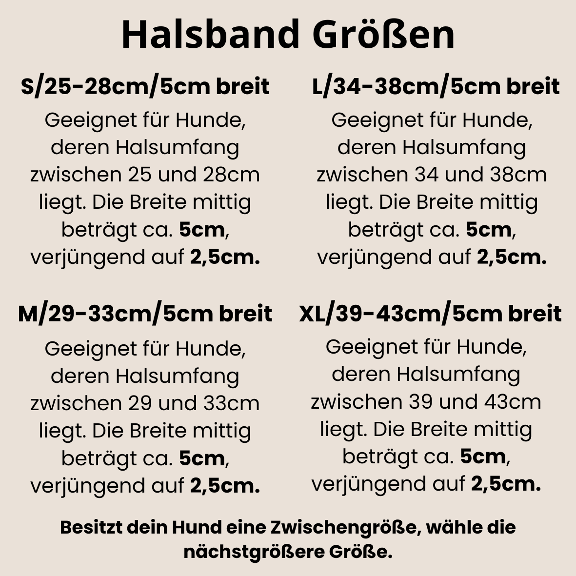 Tabelle zur Wahl des richtigen Halsbandes beim Hund