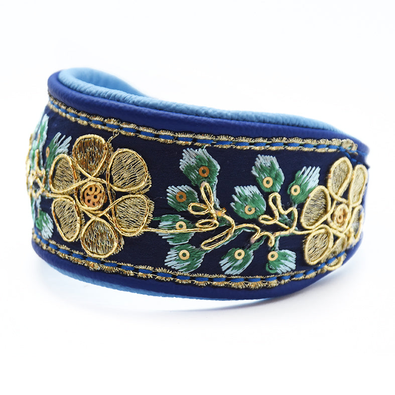 SARI Darkblue Set | Edles Windhund Halsband mit passender Lederleine
